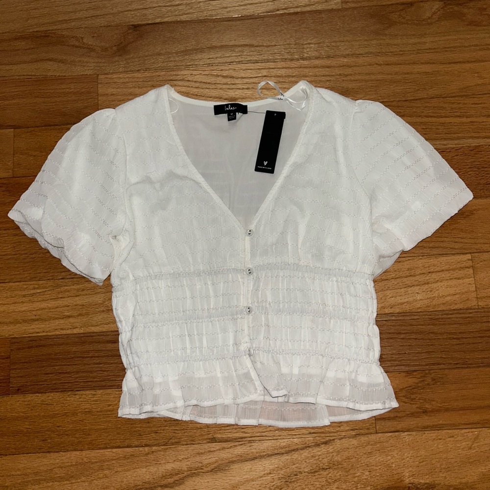 White Button-Up Women's Short Sleeve Top
